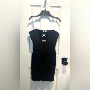 Cute Black Spaghetti-Strap Dress with White Trim and Bows